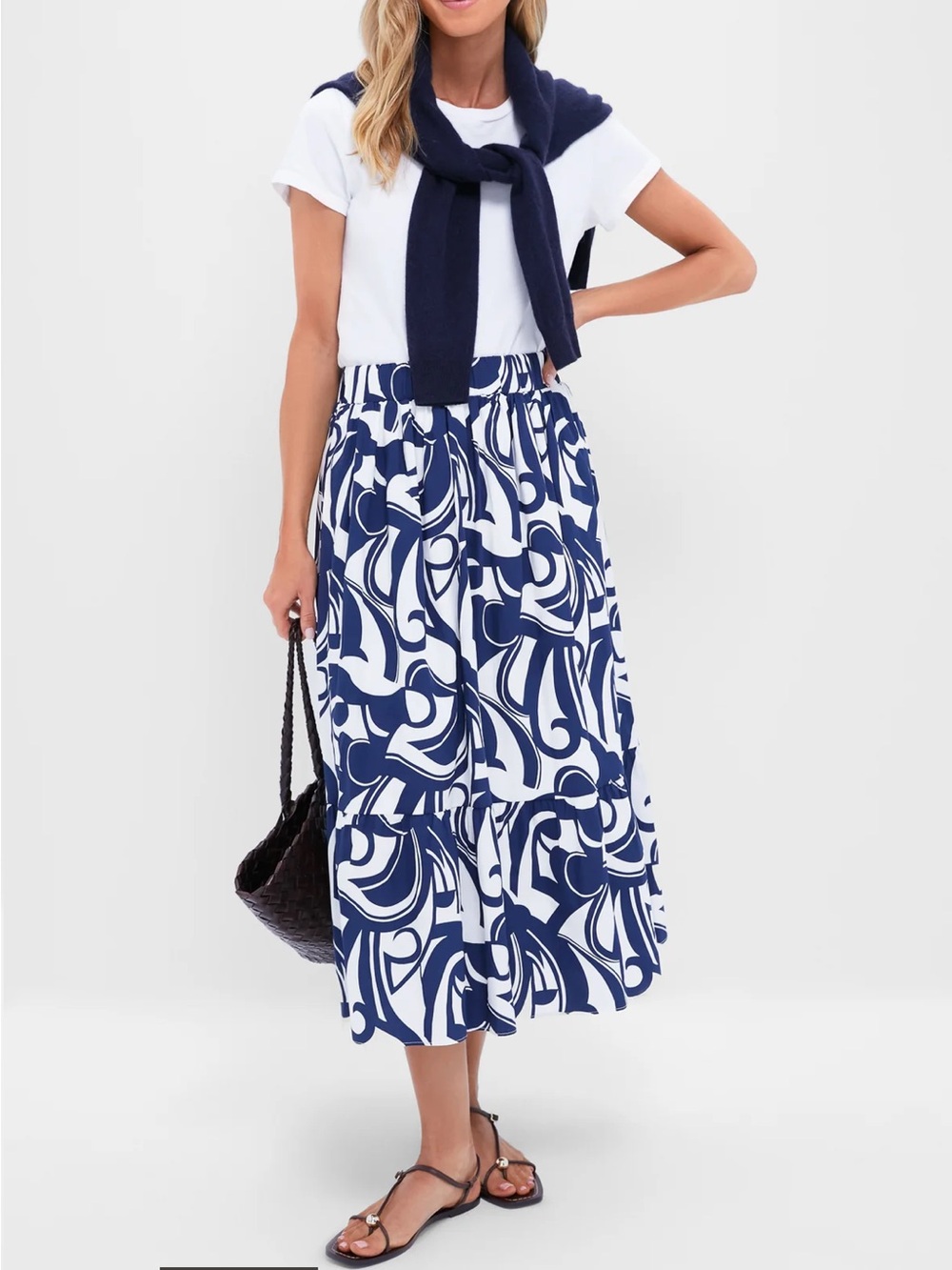 Hyacinth House Tuckernuck NWT Navy & White Abstract Print Maxi Skirt Size XXL